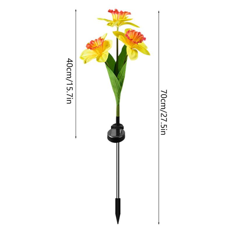 2gab olāras ziedu lampas IP65 ūdensnecaurlaidīgas 3 galviņas narcišu ziedu lampa LED ziedi āra saules lampa celiņam iekšpagalma dārzam