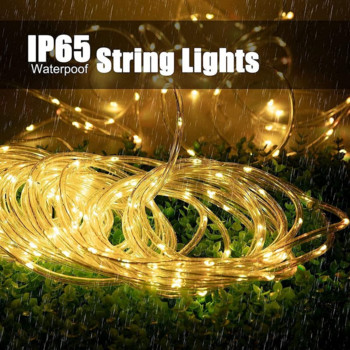50/100 LEDs Solar Powered Rope Tube String Lights Εξωτερικά αδιάβροχα φώτα νεράιδα Γιρλάντα για Χριστουγεννιάτικη διακόσμηση αυλής