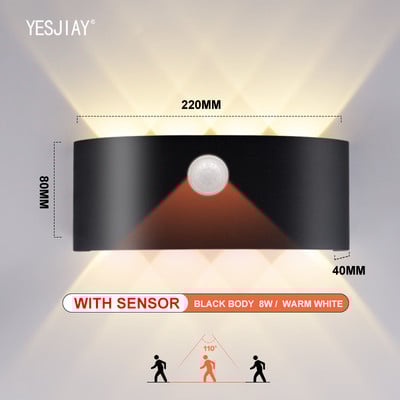 LED nástenné svietidlo so snímaním pohybu ľudského tela, vodotesné IP65, vonkajšie nástenné svietidlo, záhradné svietidlo, hliníkové schodiskové svietidlo 6W 8W
