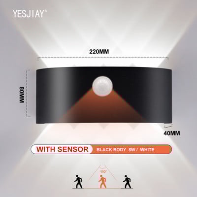 LED nástenné svietidlo so snímaním pohybu ľudského tela, vodotesné IP65, vonkajšie nástenné svietidlo, záhradné svietidlo, hliníkové schodiskové svietidlo 6W 8W