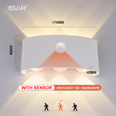 LED nástenné svietidlo so snímaním pohybu ľudského tela, vodotesné IP65, vonkajšie nástenné svietidlo, záhradné svietidlo, hliníkové schodiskové svietidlo 6W 8W
