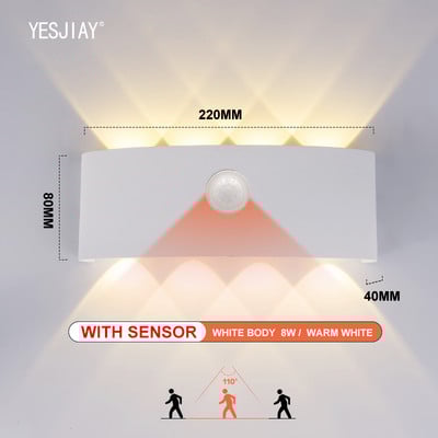 LED nástenné svietidlo so snímaním pohybu ľudského tela, vodotesné IP65, vonkajšie nástenné svietidlo, záhradné svietidlo, hliníkové schodiskové svietidlo 6W 8W