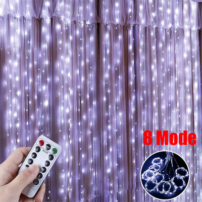 LED String Lights Χριστουγεννιάτικη διακόσμηση Τηλεχειριστήριο USB Wedding Garland Curtain 3M Lamp Holiday For Bedroom Bulb Outdoor Fairy