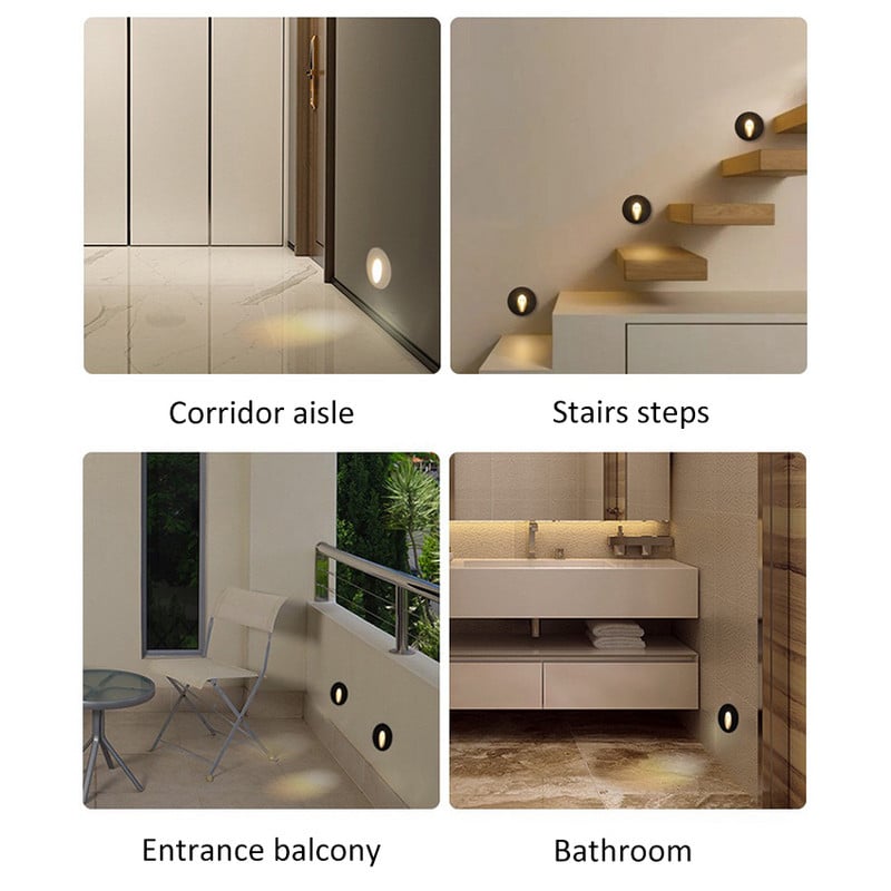 LED 3 W āra ūdensnecaurlaidīgs sienas kāju apgaismojums iekštelpu apdarei, kāpņu pakāpienu apgaismojums, iebūvēts ejas koridora apgaismojums LP-123