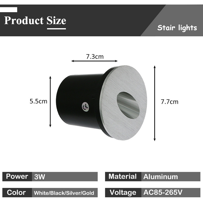 LED 3 W āra ūdensnecaurlaidīgs sienas kāju apgaismojums iekštelpu apdarei, kāpņu pakāpienu apgaismojums, iebūvēts ejas koridora apgaismojums LP-123