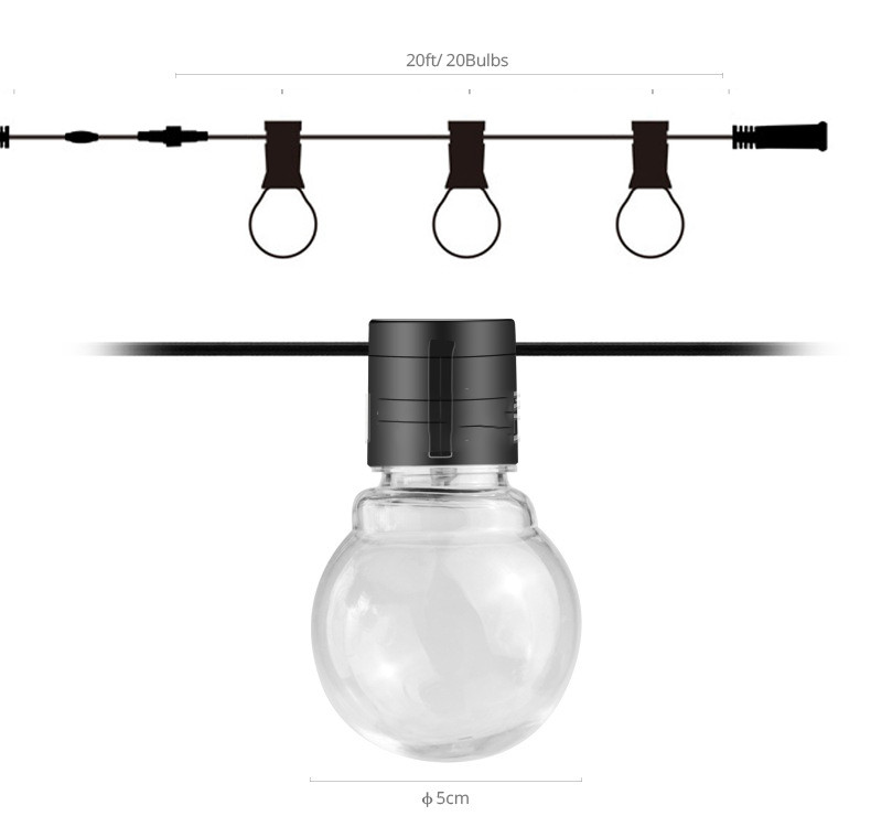 10/20 M LED globusa stīgu pasaku gaismas caurspīdīgas/piena Ziemassvētku G50 āra ūdensnecaurlaidīgas kāzu dārza ballītes iekšpagalma ielas dekorēšana