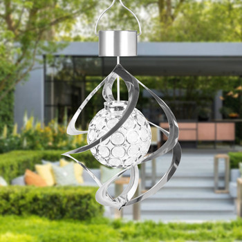 Лампа със слънчев вятър, променяща цвета LED слънчева кристална топка Лампа с вятърни камбанки Висящи слънчеви светлини Външни слънчеви градински светлини
