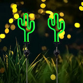 Napelemes kerti lámpák kültéri, 1 db neon kaktusz napelemes LED lámpák vízálló használatra otthoni dekorációs tájvilágításhoz