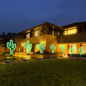 Слънчеви градински светлини на открито, 1 БР. Неонови кактусови слънчеви LED светлини за колове Водоустойчива употреба за пейзажна светлина за домашен декор