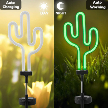 Слънчеви градински светлини на открито, 1 БР. Неонови кактусови слънчеви LED светлини за колове Водоустойчива употреба за пейзажна светлина за домашен декор