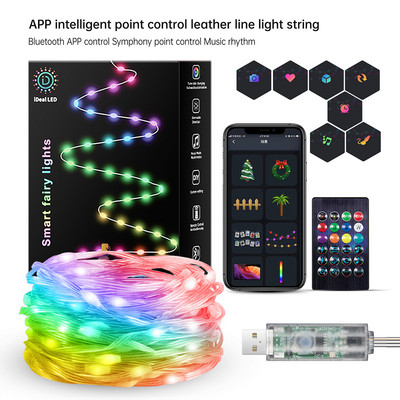 5/10/20M RGB IC LED Fairy Light Smart Bluetooth APP Valdymo USB LED styginė lempa Neperšlampama Kalėdų puošmena girlianda