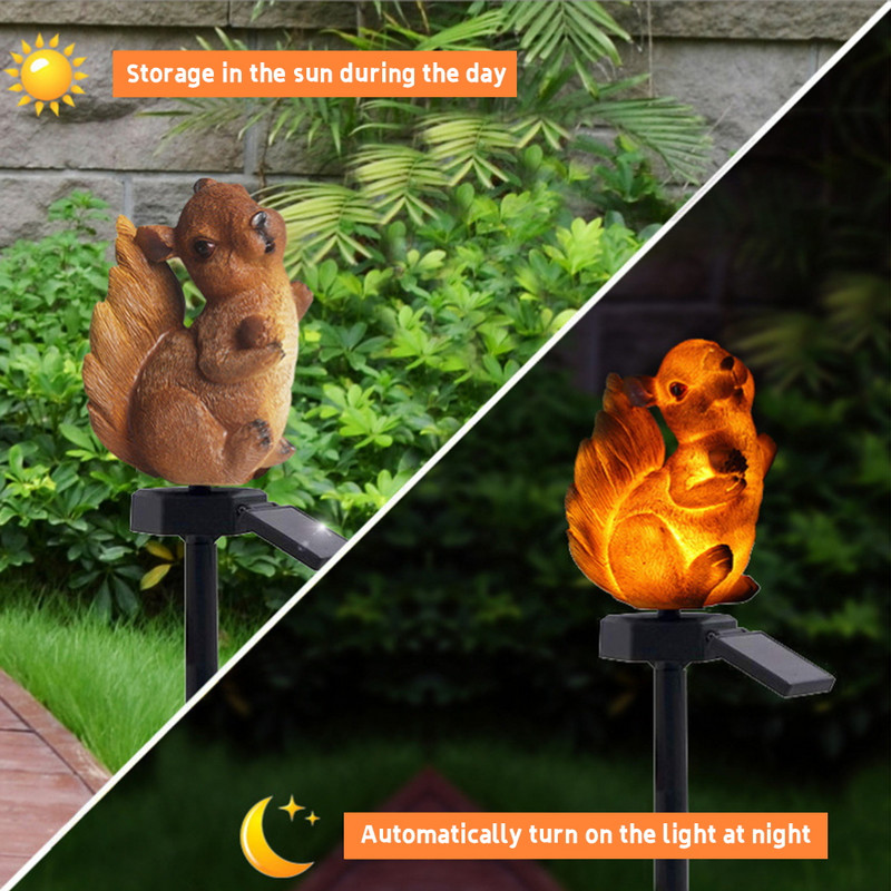 Saules gaismas āra ūdensizturīgi ar saules enerģiju darbināmi LED vāveres dzīvnieki dekoratīvās lampas dārza pagalma ainavas apgaismojuma likmes