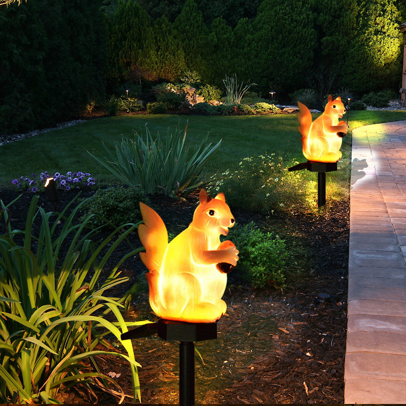 Saules gaismas āra ūdensizturīgi ar saules enerģiju darbināmi LED vāveres dzīvnieki dekoratīvās lampas dārza pagalma ainavas apgaismojuma likmes