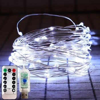 LED Fairy String Lights Χριστουγεννιάτικη Διακόσμηση Τηλεχειριστήριο USB Κουρτίνα γάμου γιρλάντα 10m Γιορτινό φωτιστικό για υπνοδωμάτιο εξωτερικού χώρου DIY