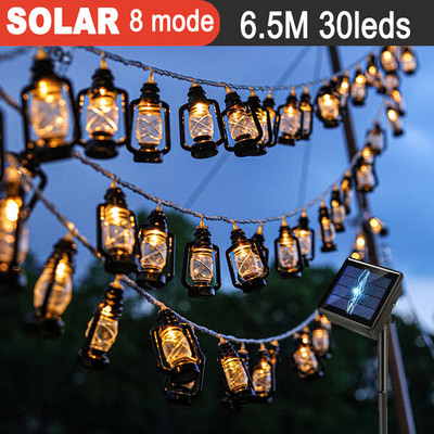 Nagy fényerejű napelemes zsinór lámpák IP65 vízálló ramadán otthon 30 izzó Retro kemping kültéri füzér kerti parti tündérlámpa