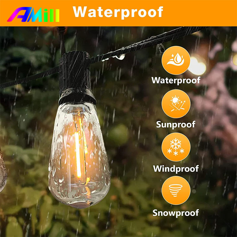 Nagy fényerejű napelemes zsinór lámpák IP65 vízálló ramadán otthon 30 izzó Retro kemping kültéri füzér kerti parti tündérlámpa