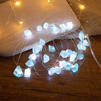 Φυσικό Αμέθυστος Διακοσμητικά Φώτα String Lights Raws Stones 30 LED με Τηλεχειριστήριο Πράσινη πέτρινη λάμπα κορδόνι