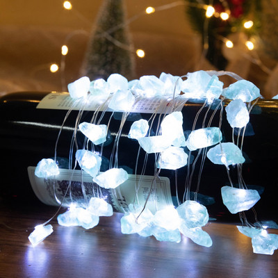 Dekoratívne svetielka z prírodného ametystu, surové kamene, 30 LED diód s diaľkovým ovládaním, zelený krištáľový kameň, reťaz lampy