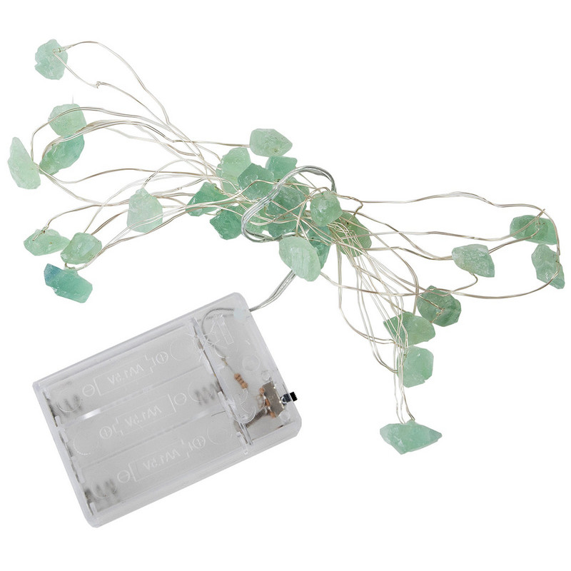 Natūralus ametistas Dekoratyviniai šviestuvai Šviesos Raws Stones 30 LED su nuotolinio valdymo pulteliu Žalia krištolinio akmens lempos styga