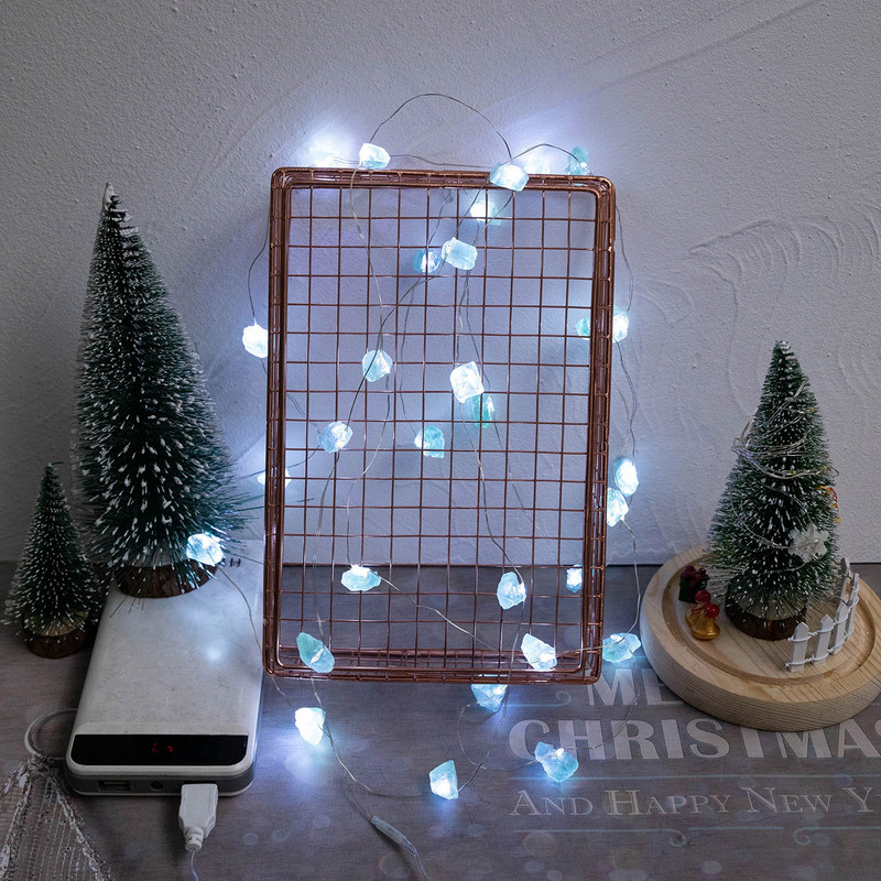 Natūralus ametistas Dekoratyviniai šviestuvai Šviesos Raws Stones 30 LED su nuotolinio valdymo pulteliu Žalia krištolinio akmens lempos styga