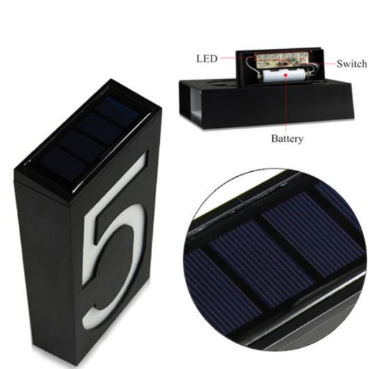 Lauko sieninis saulės šviesos diodų šviesos namo numerio apšvietimas durų plokštės automatinė lempa lauko apšvietimo verandos šviestuvai su saulės baterija