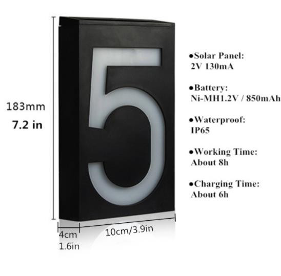Lauko sieninis saulės šviesos diodų šviesos namo numerio apšvietimas durų plokštės automatinė lempa lauko apšvietimo verandos šviestuvai su saulės baterija