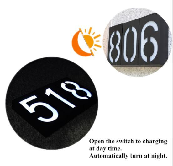 Lauko sieninis saulės šviesos diodų šviesos namo numerio apšvietimas durų plokštės automatinė lempa lauko apšvietimo verandos šviestuvai su saulės baterija