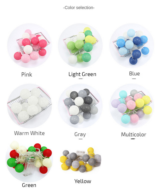 20 LED kokvilnas bumbiņu vītnes stīgu gaismas Ziemassvētku USB/baterijām darbināmas pasaku apgaismojums svētku kāzu Ziemassvētku ballītes mājas dekors