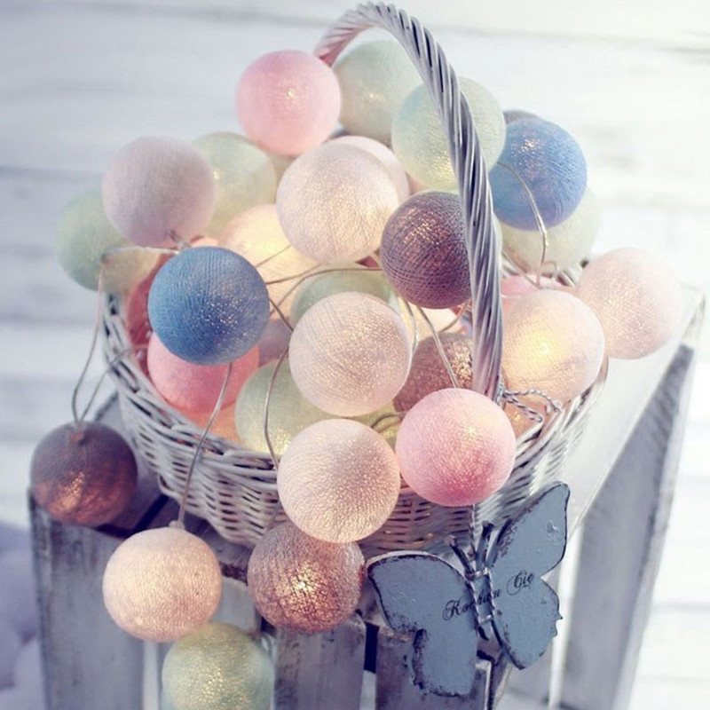 20 LED kokvilnas bumbiņu vītnes stīgu gaismas Ziemassvētku USB/baterijām darbināmas pasaku apgaismojums svētku kāzu Ziemassvētku ballītes mājas dekors