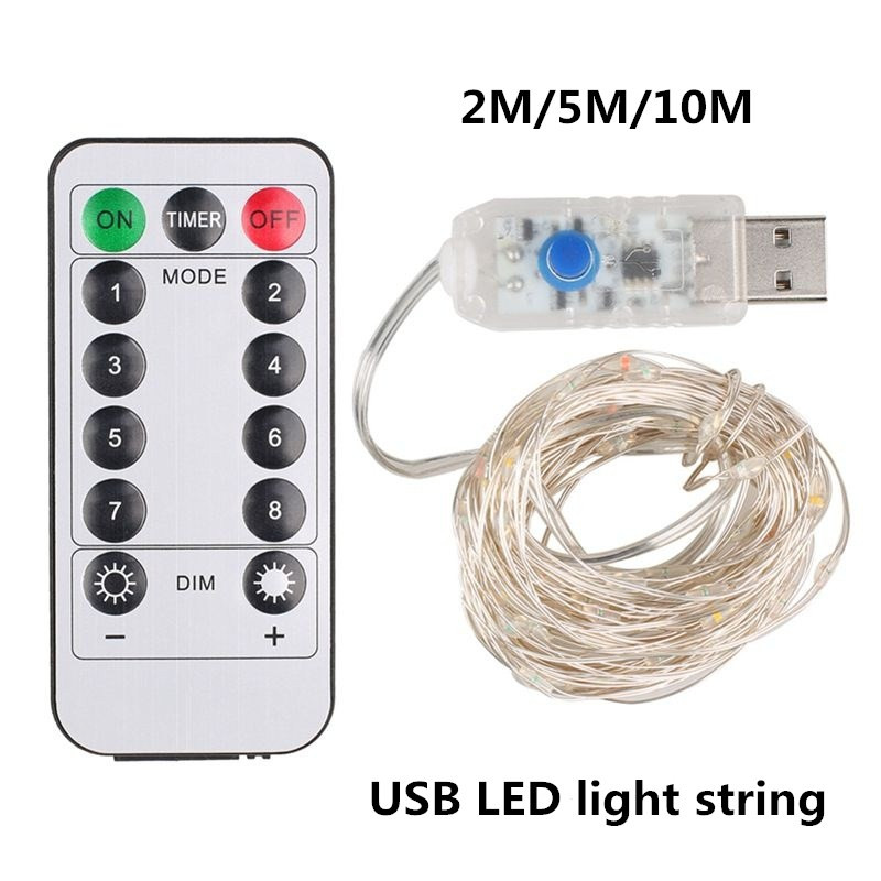 20/50/100 LED vara stieples stīgas gaismas USB spraudnis pasaku gaismas ar tālvadības 8 režīmu gaismas ūdensnecaurlaidīgs tālvadības pults taimeris