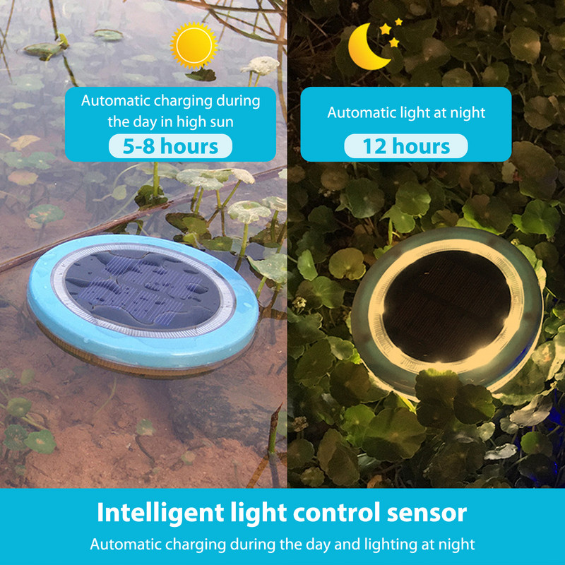 Plūduriuojantis LED plaukimo baseino apšvietimas povandeninis vandeniui atsparus LED saulės energijos daugiaspalvis kintantis vandens dreifo lempa žuvų bakui