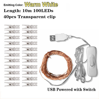 5M/10M 50-100 LED kopča za fotografije USB LED žičane svjetiljke Fairy Light Baterijski vijenac Svjetlost Božićna dekoracija Party Wedding