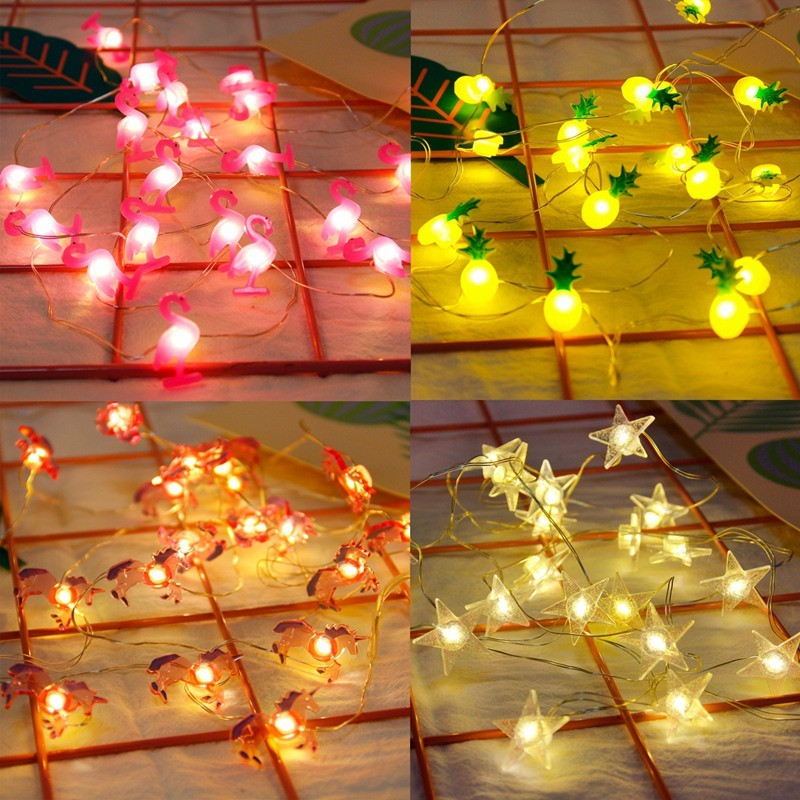 2 m Flamingo 20 LED animacinių filmų styginių šviesa Havajų vakarėlio dekoras Ananasų fėjos šviesos atogrąžų vakarėlio vestuvių gimtadienio šventės lempos