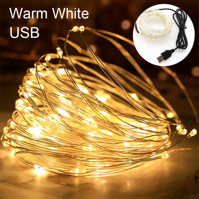 1M 5M 10M LED žica bajkovitih svjetala USB bakrena žica Svadbeni festival Božićna zabava Svjetlost Vodootporna vanjska rasvjeta