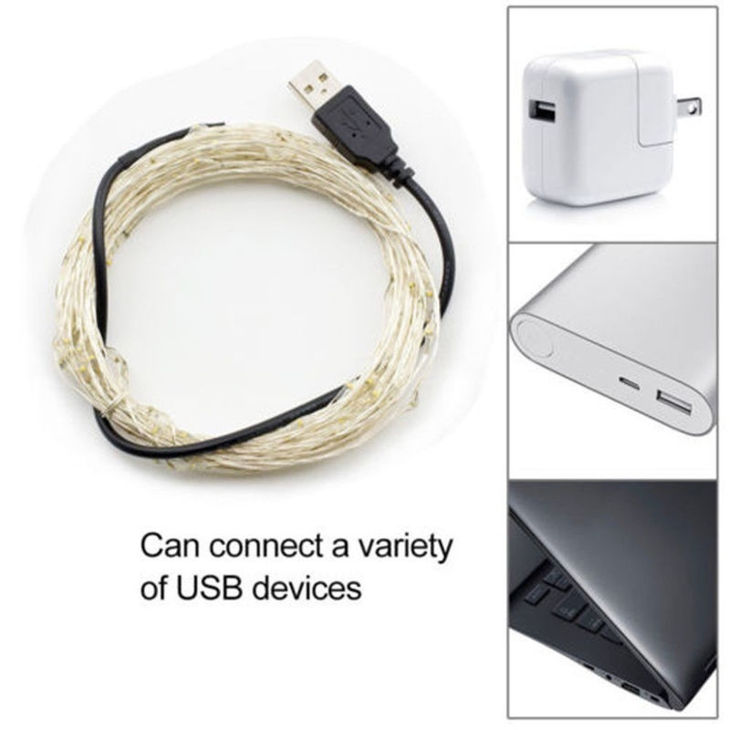 1M 5M 10M LED žica bajkovitih svjetala USB bakrena žica Svadbeni festival Božićna zabava Svjetlost Vodootporna vanjska rasvjeta