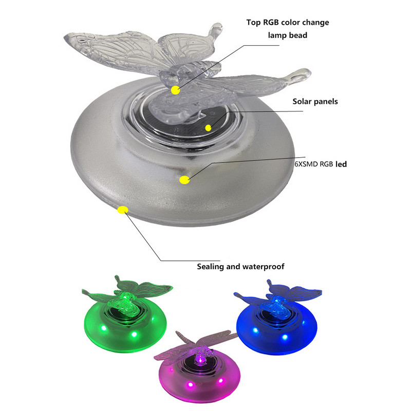 LED peldošā gaisma saules RGB tauriņš spāre ūdens pludiņa lampa āra dārza peldbaseina nakts gaismas strūklakas dīķa dekors