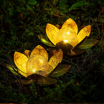 Слънчеви градински светлини Външни водоустойчиви LED Lotus Соларна лампа за басейн Слънчева светлина Двор Вътрешен двор Тревна пътека Градинско езерце Декор Пейзажна светлина