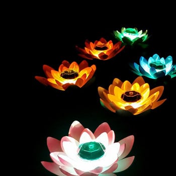 Διακόσμηση Εξωτερικών Φυτών Floating Pads Lotus Flower Lights Ηλιακά κεριά Pond Decor