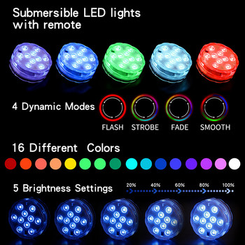 2 бр. 10 LED потопяеми лампи с дистанционно управление RGB, захранвана с батерии, подводна лампа за градински басейн, ваза, купа, парти декорация