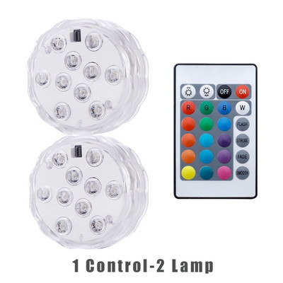 2 бр. 10 LED потопяеми лампи с дистанционно управление RGB, захранвана с батерии, подводна лампа за градински басейн, ваза, купа, парти декорация