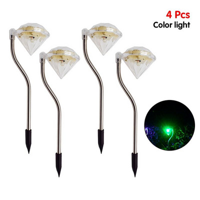 4PCS dimanta LED saules dārza gaisma āra IP65 ūdensnecaurlaidīga saules stabiņa lampa zāliena ainavas lampa celiņa iekšpagalma dekorēšanai