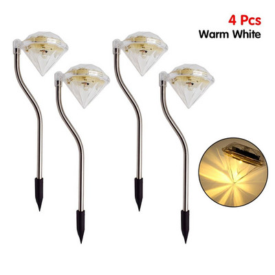 4PCS dimanta LED saules dārza gaisma āra IP65 ūdensnecaurlaidīga saules stabiņa lampa zāliena ainavas lampa celiņa iekšpagalma dekorēšanai