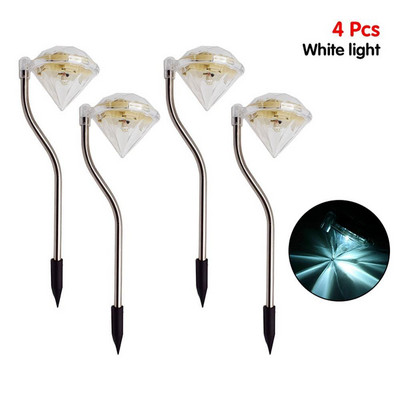 4PCS dimanta LED saules dārza gaisma āra IP65 ūdensnecaurlaidīga saules stabiņa lampa zāliena ainavas lampa celiņa iekšpagalma dekorēšanai