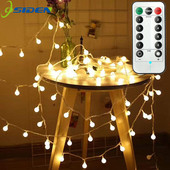 Ball LED String Light tālvadības pults silti balta Ķēdīte Fairy Light Svētku Ziemassvētku Kāzas Āra Dekors Darbojas ar Bateriju Darbināms 3m 5m