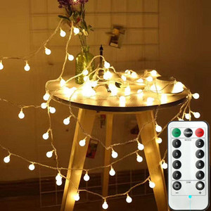 Ball LED String Light tālvadības pults silti balta Ķēdīte Fairy Light Svētku Ziemassvētku Kāzas Āra Dekors Darbojas ar Bateriju Darbināms 3m 5m