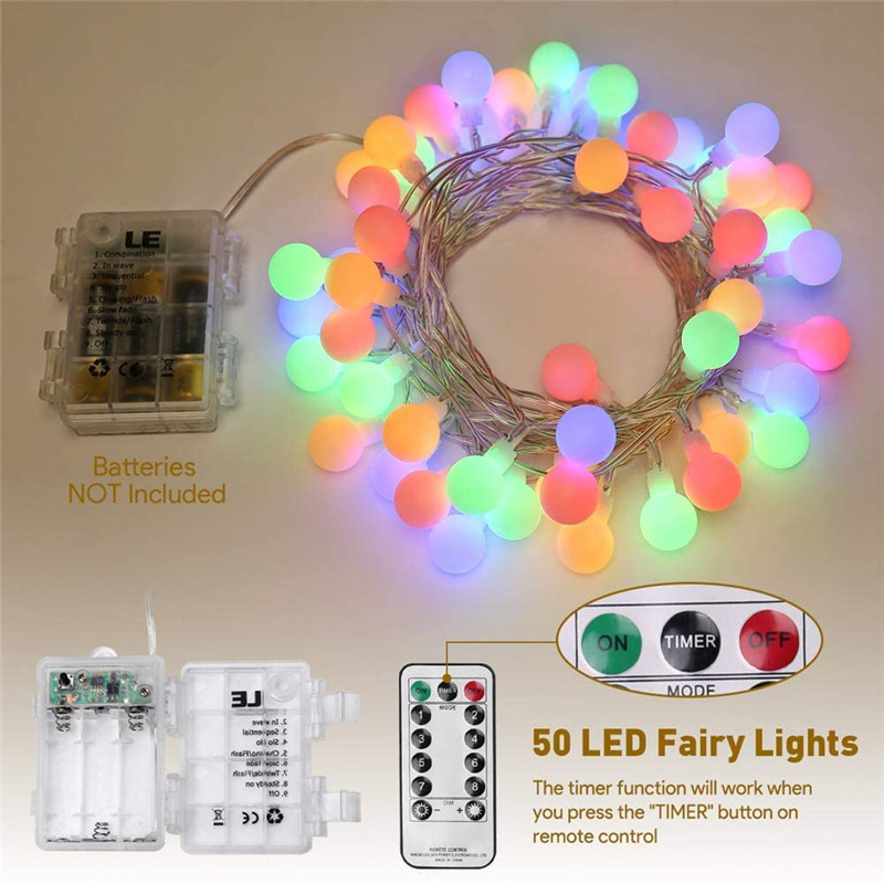 Ball LED String Light tālvadības pults silti balta Ķēdīte Fairy Light Svētku Ziemassvētku Kāzas Āra Dekors Darbojas ar Bateriju Darbināms 3m 5m