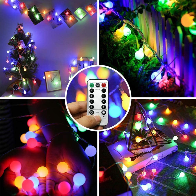 Ball LED String Light tālvadības pults silti balta Ķēdīte Fairy Light Svētku Ziemassvētku Kāzas Āra Dekors Darbojas ar Bateriju Darbināms 3m 5m