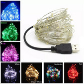 LED gaismas 5M 50LEDs 10M 100LEDs 5V USB LED stīgu gaisma Fairy Christmas Sudraba stieples kāzu vītnes gaismas