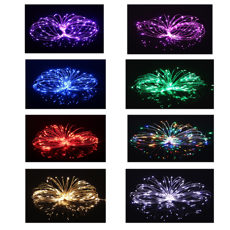 LED gaismas 5M 50LEDs 10M 100LEDs 5V USB LED stīgu gaisma Fairy Christmas Sudraba stieples kāzu vītnes gaismas