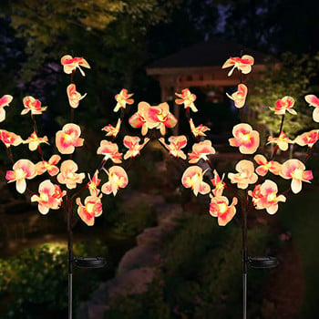 RGB Phalaenopsis Flower Външно слънчево осветление за градина и зеленчуков пластир Водоустойчиви тревни лампи Улични коледни декорации